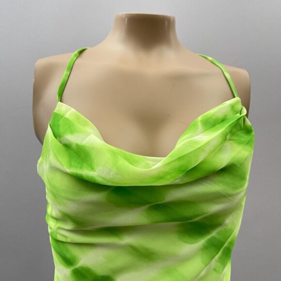 Hours Cowl Neck Backless Sexy Cami Top Strappy Back Tie-Dye Green Womens M - Picture 11 of 11